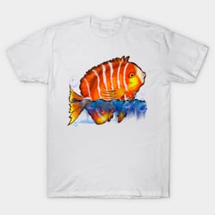 Top 10 best fishing gift ideas, neon orange Fishy splashing around in water Fish T-Shirt